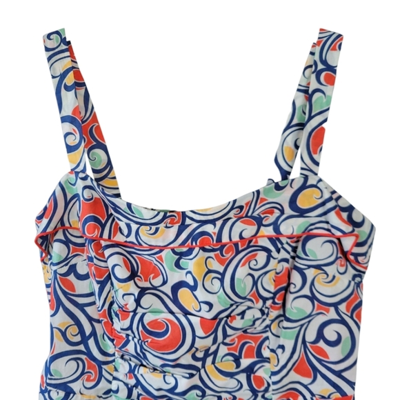 CAbi Sz 6 Cotton Pleated Smocked Back Multicolor Tank Top Peplum Blouse - Picture 9 of 13